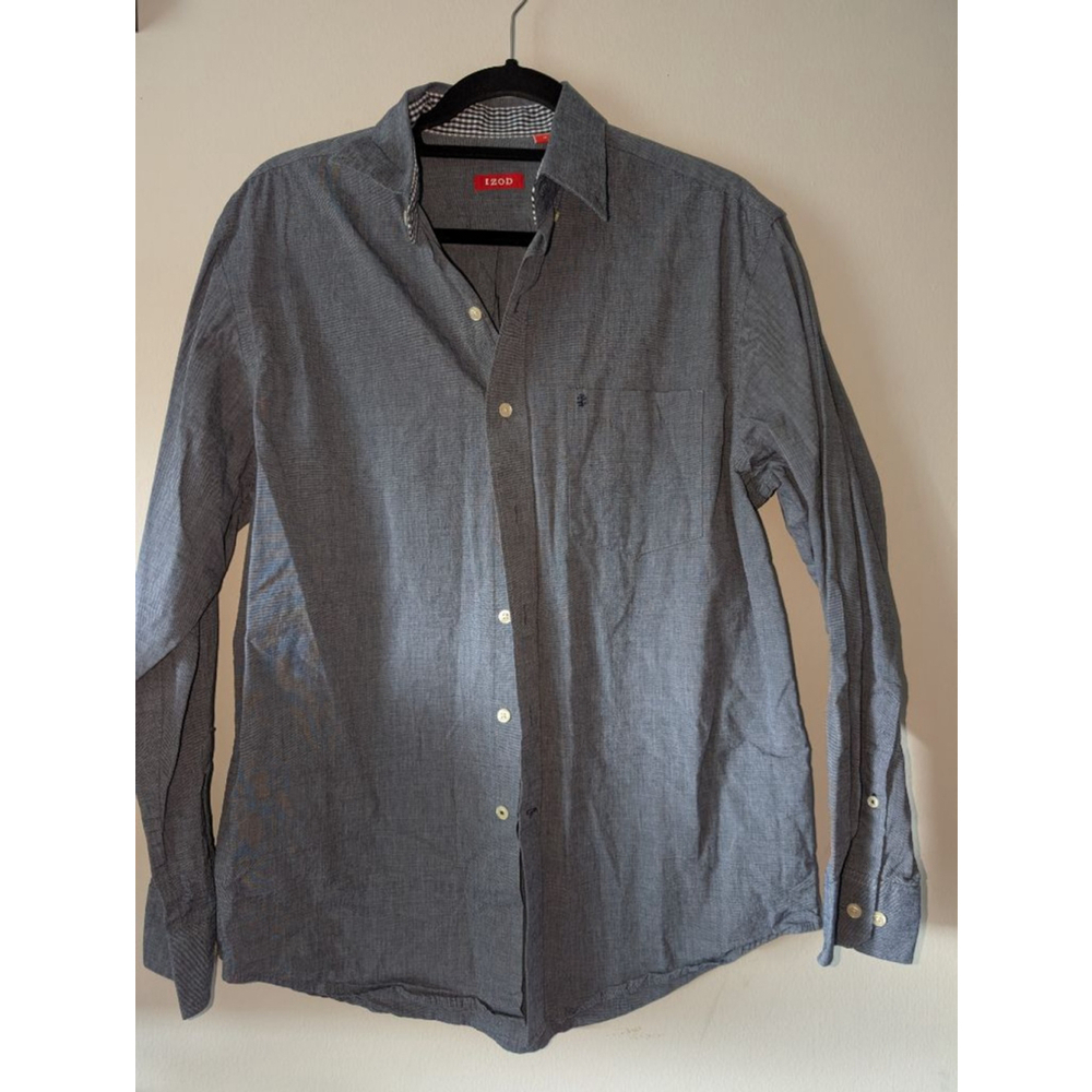 IZOD Blue White Casual Button Down Shirt Medium
